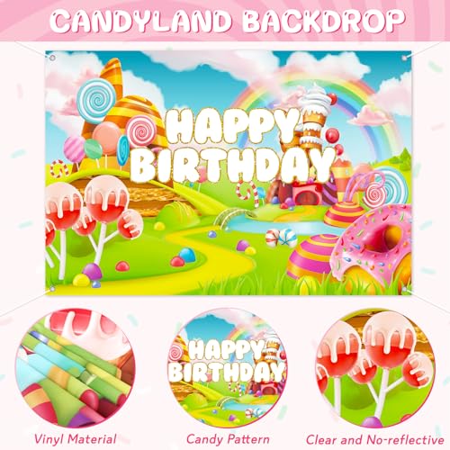 Winrayk 134Pcs Candyland Party Decorations Birthday Supplies Candyland Balloon Arch Backdrop Tablecloth Star Lollipop Foil Balloons Girl Boy Kid Christmas Sweet Candy Themed Birthday Party Decorations - Image 4