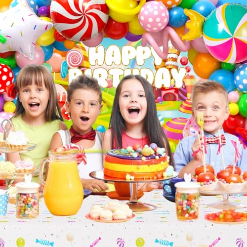 Winrayk 134Pcs Candyland Party Decorations Birthday Supplies Candyland Balloon Arch Backdrop Tablecloth Star Lollipop Foil Balloons Girl Boy Kid Christmas Sweet Candy Themed Birthday Party Decorations - Image 3
