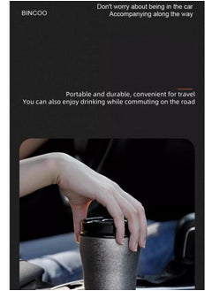 Bincoo Vintage Ceramic-Coated Thermal Travel Mug - 280ml(9.5oz) Double Wall Vacuum Insulated Coffee Tumbler with Dual-Use Lid (Straw/Sip), Leakproof Car Cup, Anti-Slip Silicone Base for Outdoor/Commute  - Image 4