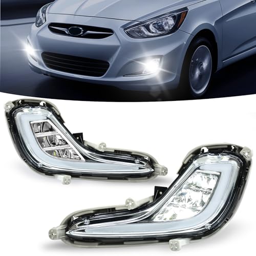 OKSIWA LED Fog Lights with Day Running Light for 2012-2017 Hyundai Accent, White DRL light,Amber Turn Signal,Front Bumper Fog Lamps Replacement with Wiring Harness (LED) - Image 1