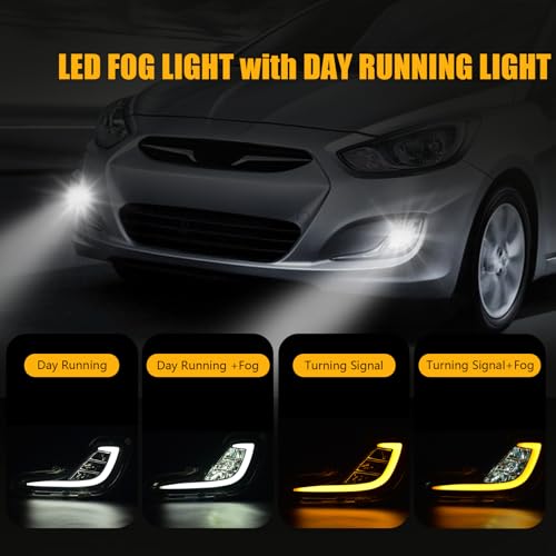 OKSIWA LED Fog Lights with Day Running Light for 2012-2017 Hyundai Accent, White DRL light,Amber Turn Signal,Front Bumper Fog Lamps Replacement with Wiring Harness (LED) - Image 2
