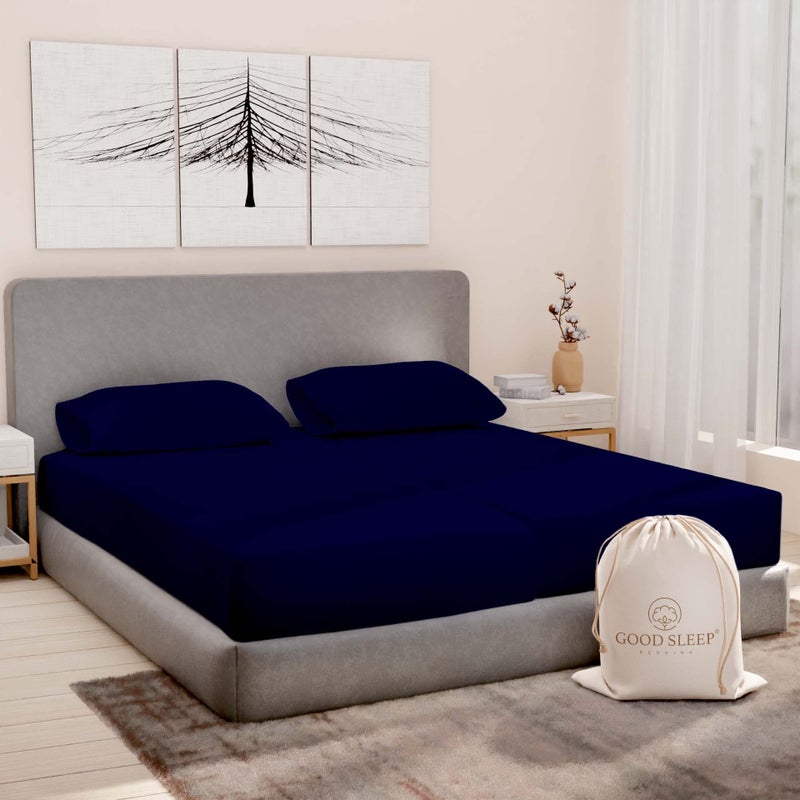 Split King Cotton Sheets Set for Adjustable Bed  Luxury 1000 TC Egyptian Cotton 5 Piece Sateen 2 Fitted With 16 Deep Pocket Navy Blue