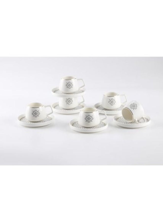 Shallow Mona Coffee Cup & Saucer Set, White, 6 Cups - Image 3