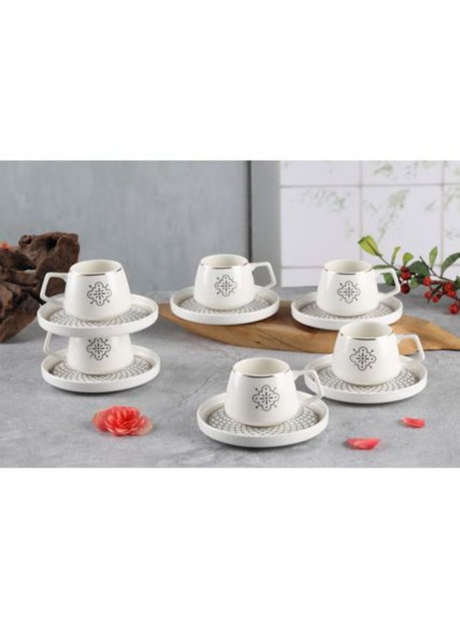 Shallow Mona Coffee Cup & Saucer Set, White, 6 Cups - Image 1