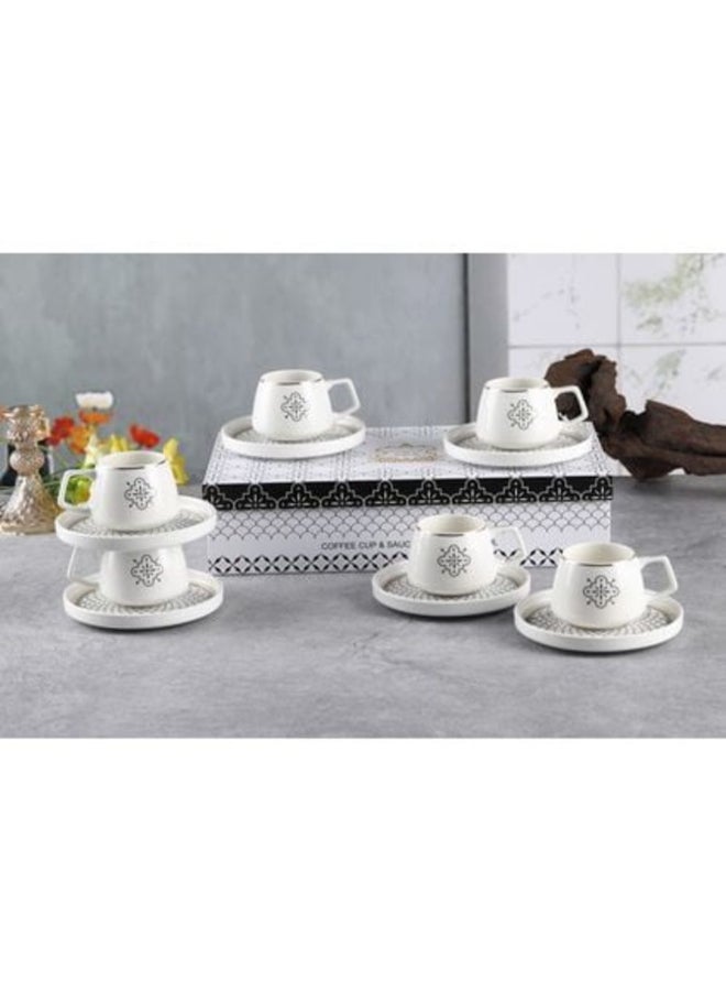 Shallow Mona Coffee Cup & Saucer Set, White, 6 Cups - Image 2