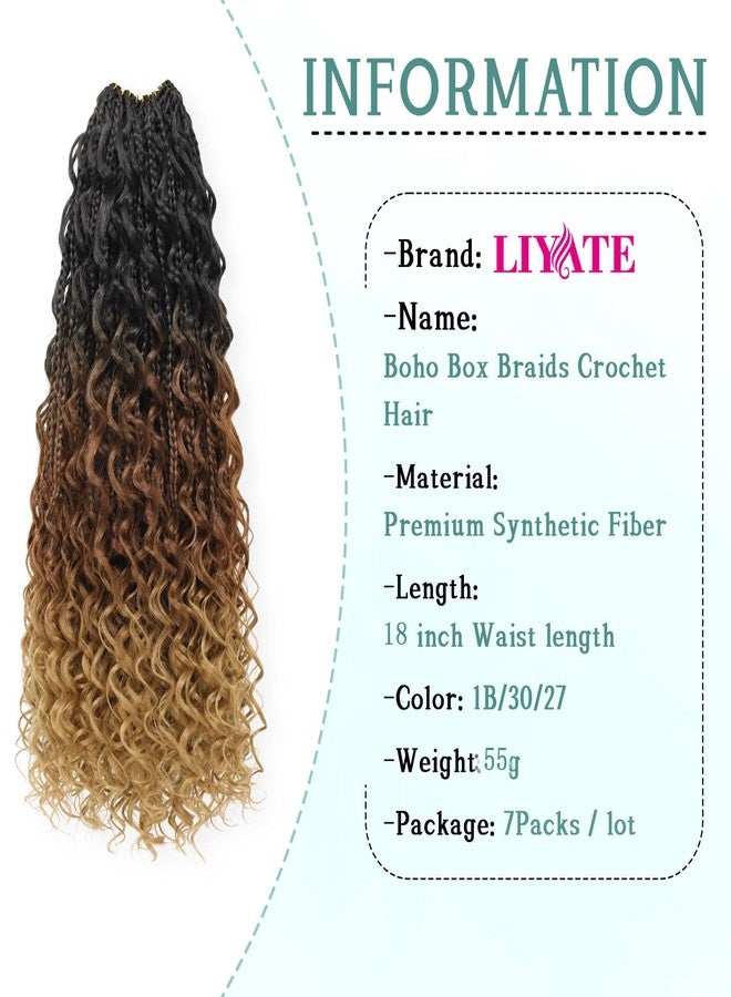 Liyate 7 Packs Goddess Box Braids Crochet Hair 18 Inch 3 Tone Omber Brown and Blonde Boho Crochet Braids with Curly Ends Synthetic Bohemian Braiding Hair Extensions (1B/30/27) - Image 3