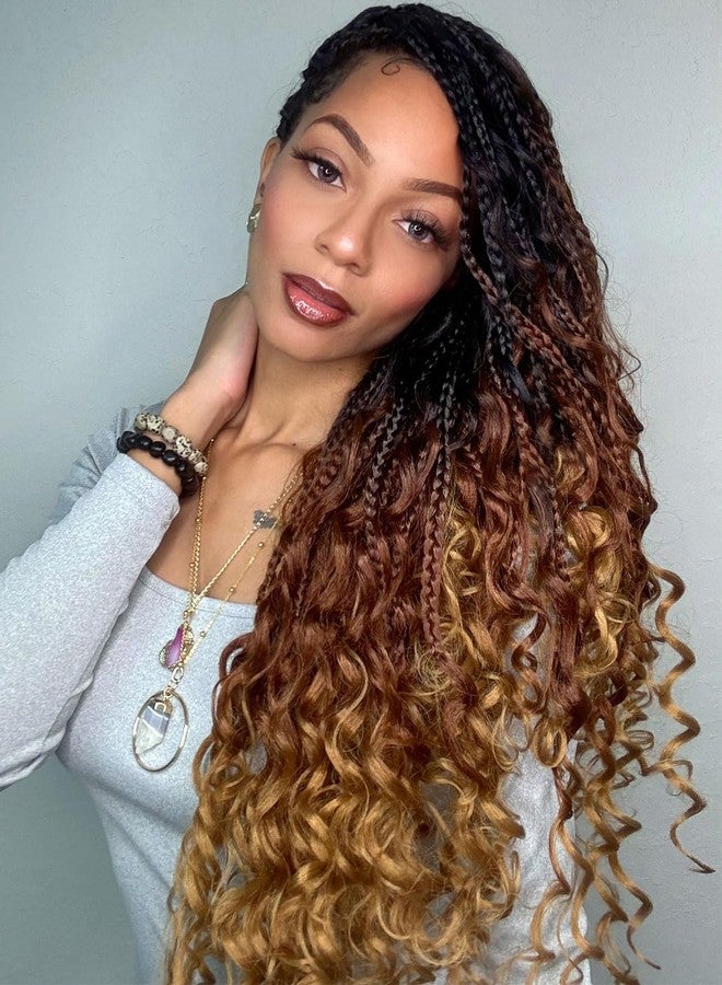 Liyate 7 Packs Goddess Box Braids Crochet Hair 18 Inch 3 Tone Omber Brown and Blonde Boho Crochet Braids with Curly Ends Synthetic Bohemian Braiding Hair Extensions (1B/30/27) - Image 1