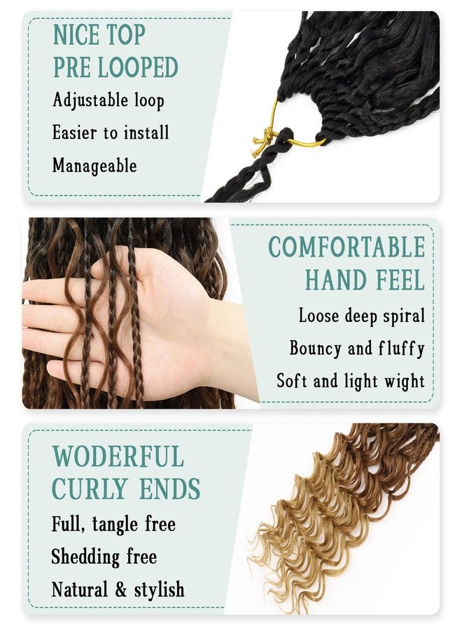 Liyate 7 Packs Goddess Box Braids Crochet Hair 18 Inch 3 Tone Omber Brown and Blonde Boho Crochet Braids with Curly Ends Synthetic Bohemian Braiding Hair Extensions (1B/30/27) - Image 5