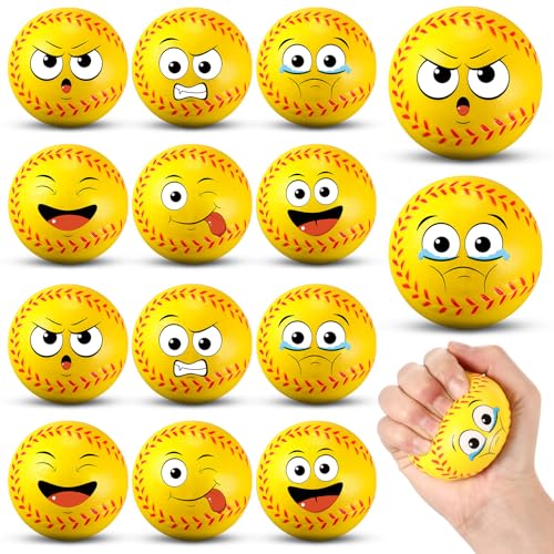 Arrowbash 12 Pcs Small Softball Stress Balls 325 Mini Face Squeeze Foam Balls for Stress and Anxiety Relief and Sport Party Favors Birthday Gift Decoration - Image 1