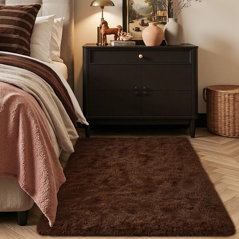 HOMORE Luxury Fluffy Area Rug Modern Shag Rugs for Bedroom Living Room, Super Soft and Comfy Carpet, Cute Carpets for Kids Nursery Girls Home, 3x5 Feet, Brown - Image 2