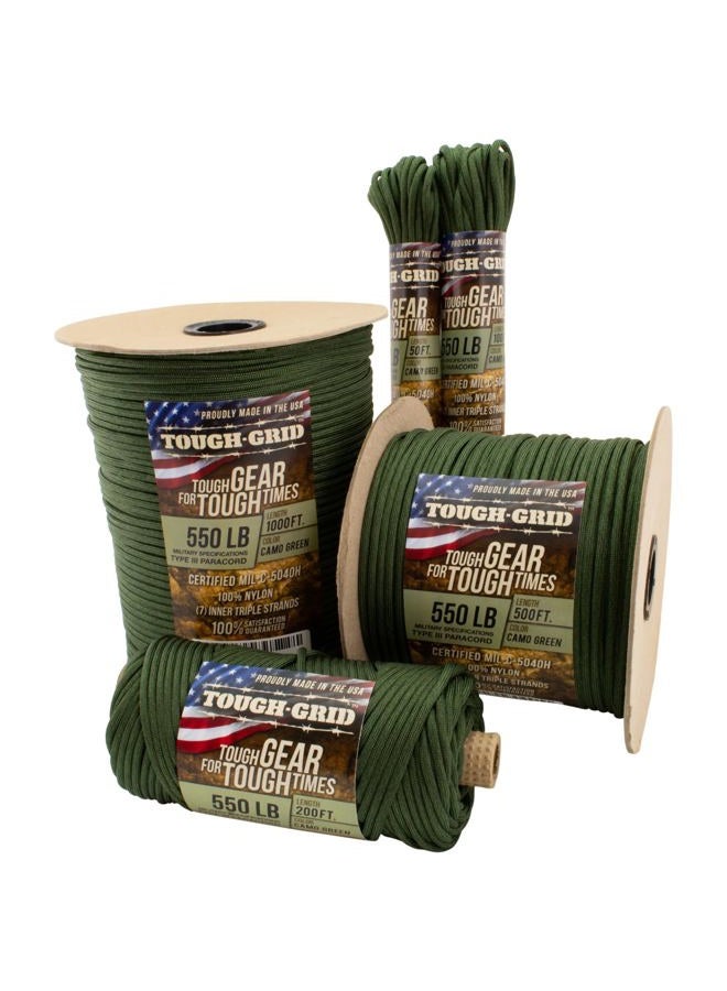 TOUGH-GRID (30m (COILED IN BAG), Camo Green) - 250kg Paracord/Parachute Cord - 100% Nylon Genuine Mil-Spec Type III Paracord Used by The US Military - (MIL-C-5040-H) - Made in The USA. 30m - Image 1