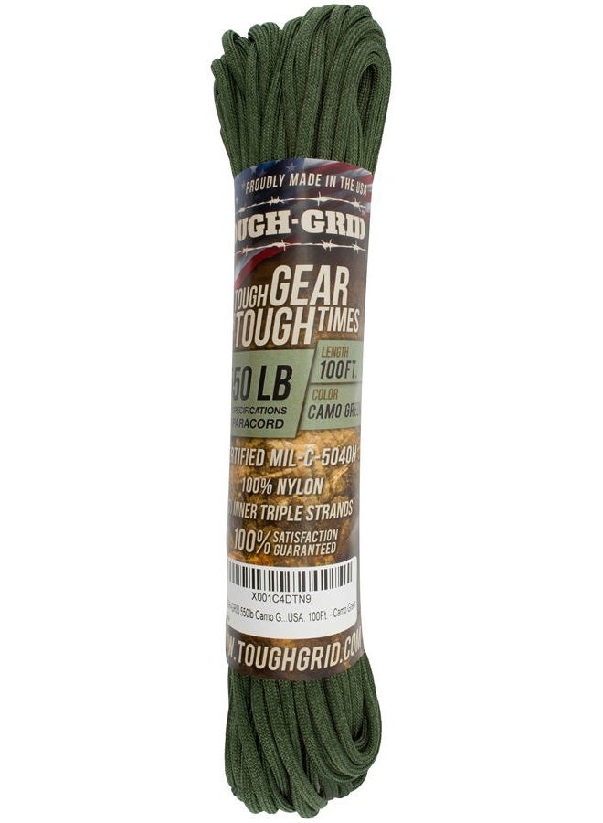 TOUGH-GRID (30m (COILED IN BAG), Camo Green) - 250kg Paracord/Parachute Cord - 100% Nylon Genuine Mil-Spec Type III Paracord Used by The US Military - (MIL-C-5040-H) - Made in The USA. 30m - Image 3