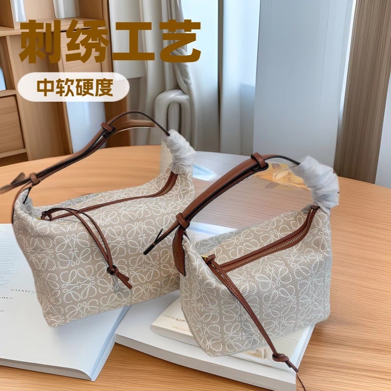 Luojia Cubi Lunch Box Bag Vintage All-Match Lunch Bag Jacquard Embroidered Portable Niche Underarm Women'S Bag - Image 2