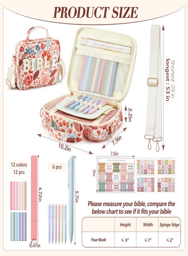 Sinload 10.2 x 7.9 x 2.2 Inch Chenille Letter Bible Cover for Women with Boho Bible Tabs 6 Colored Gel Pen 12 Highlighters Bible Case with Shoulder Strap for Study Bible Tote Bag Christian Gifts - Image 3