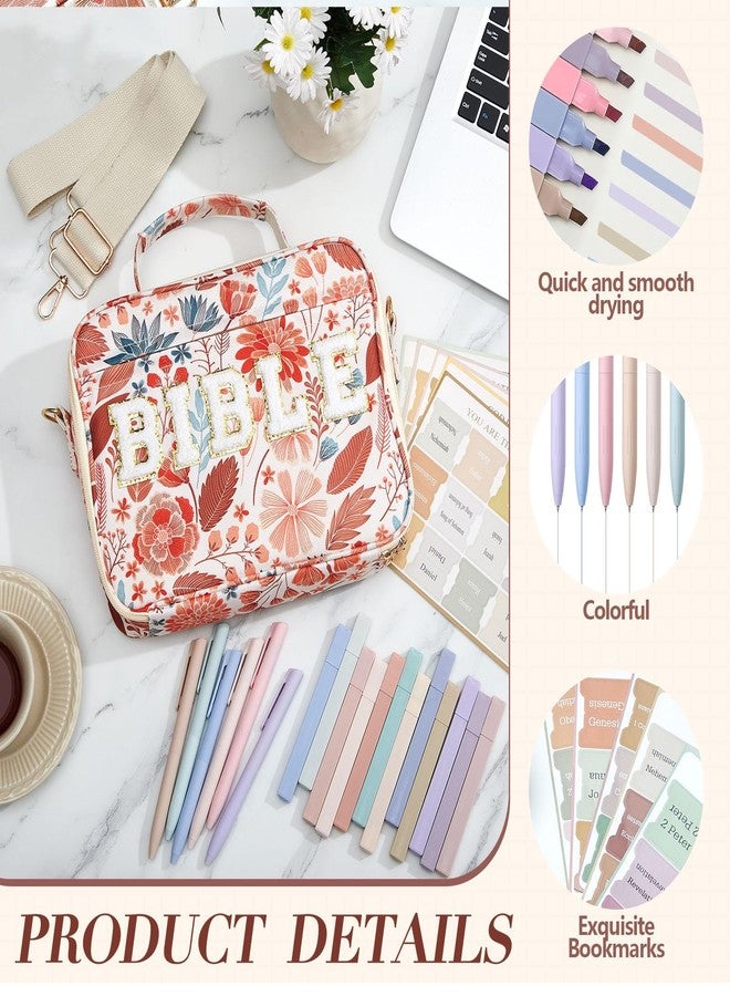 Sinload 10.2 x 7.9 x 2.2 Inch Chenille Letter Bible Cover for Women with Boho Bible Tabs 6 Colored Gel Pen 12 Highlighters Bible Case with Shoulder Strap for Study Bible Tote Bag Christian Gifts - Image 5