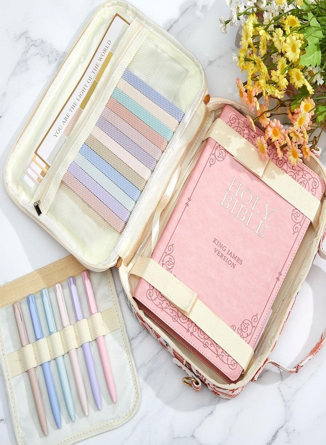 Sinload 10.2 x 7.9 x 2.2 Inch Chenille Letter Bible Cover for Women with Boho Bible Tabs 6 Colored Gel Pen 12 Highlighters Bible Case with Shoulder Strap for Study Bible Tote Bag Christian Gifts - Image 2