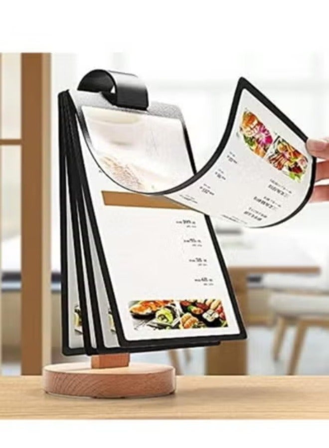 Eckek حامل لافتات أكريليك إيكك متعدد الصفحات، حامل لافتات قابل للتقليب، عرض قوائم مزدوجة الجوانب 5 صفحات - 10 جوانب، قاعدة خشبية لحامل لافتات على الطاولة - Image 3