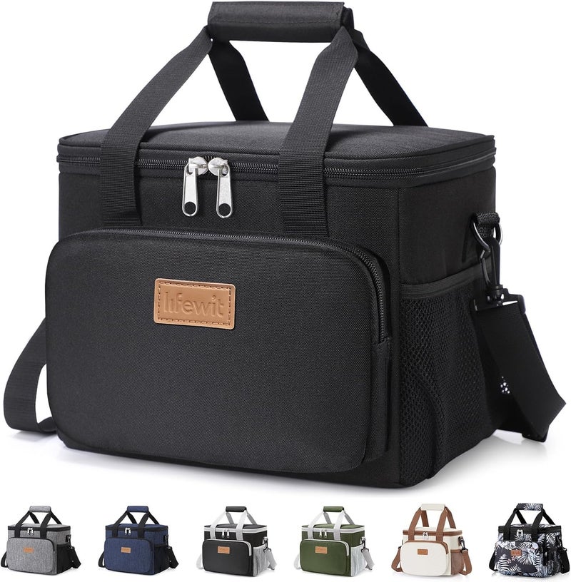 Lifewit Medium Insulated Lunch Bag - Soft Cooler Tote for Adults, 9L (12-Can), Black - Image 1