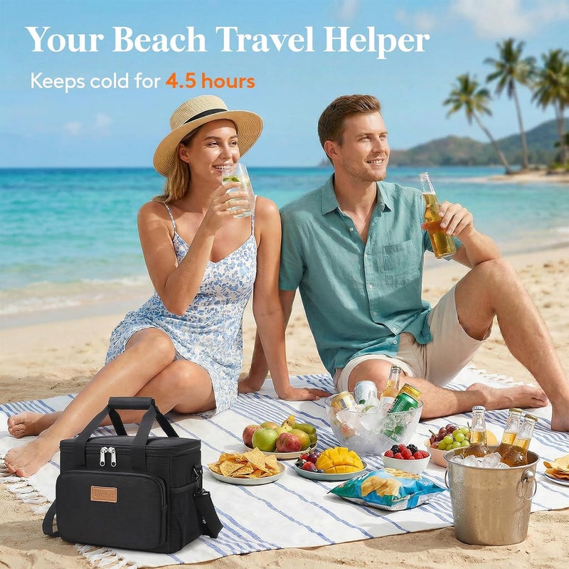Lifewit Medium Insulated Lunch Bag - Soft Cooler Tote for Adults, 9L (12-Can), Black - Image 2
