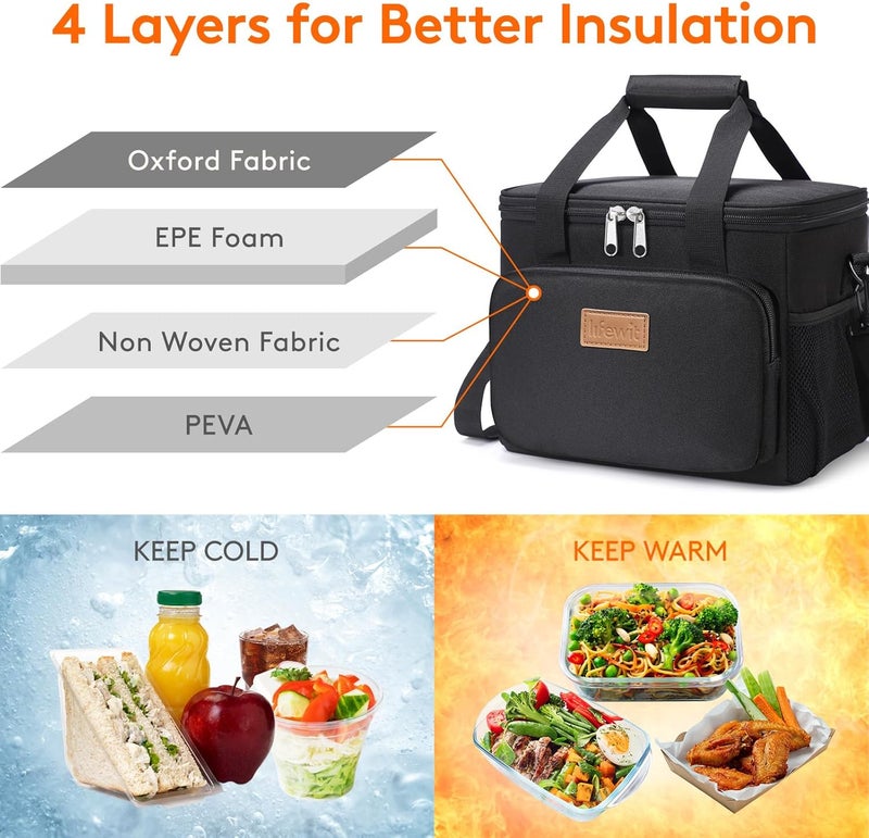 Lifewit Medium Insulated Lunch Bag - Soft Cooler Tote for Adults, 9L (12-Can), Black - Image 3