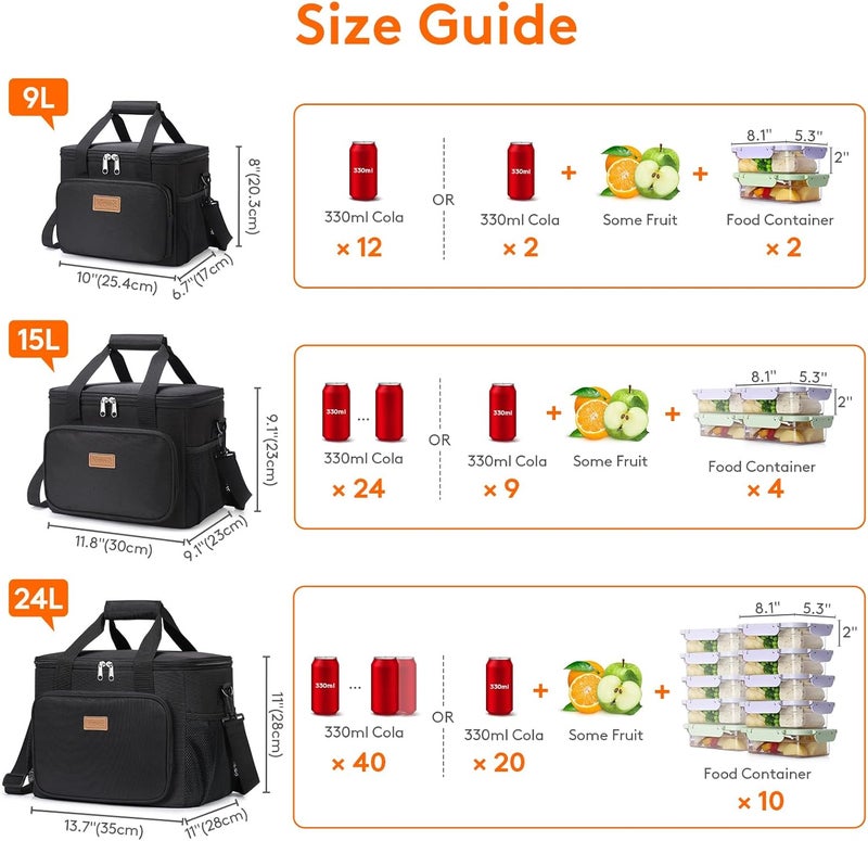 Lifewit Medium Insulated Lunch Bag - Soft Cooler Tote for Adults, 9L (12-Can), Black - Image 5