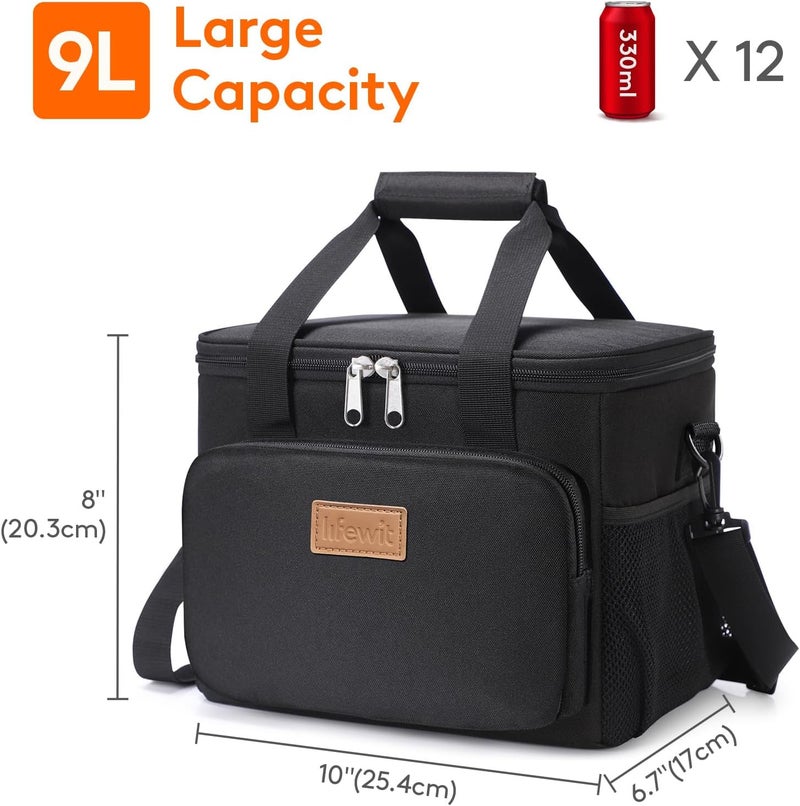 Lifewit Medium Insulated Lunch Bag - Soft Cooler Tote for Adults, 9L (12-Can), Black - Image 4