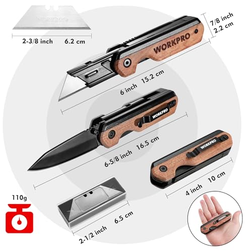 WORKPRO 2-in-1 Folding Knife/Utility Knife - Gifts for Dad, Quick-Change Box Cutter with Belt Clip and Liner Lock, Extra 10 SK5 Blades Included - Image 2