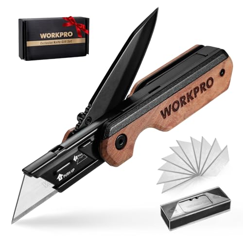 WORKPRO 2-in-1 Folding Knife/Utility Knife - Gifts for Dad, Quick-Change Box Cutter with Belt Clip and Liner Lock, Extra 10 SK5 Blades Included - Image 1