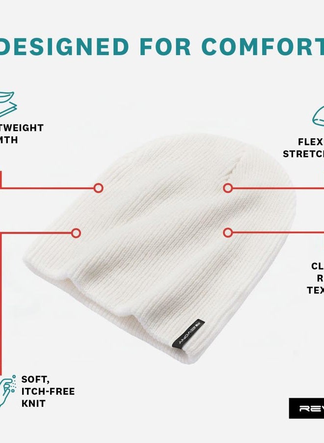 Revony Original Ribbed Beanie Cap - Everyday Warm Beanie for Men & Women - Soft & Stretchy White - Image 4