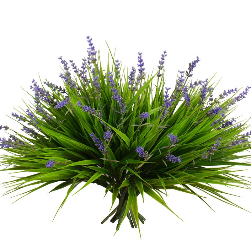 12 Bundles Artificial Plants Outdoor Fake Monkey Grass with Flowers for Pot UV Resistant Plant Decor for Window Garden Patio Hanging Planter Pathway Front Porch Grass with Flowers