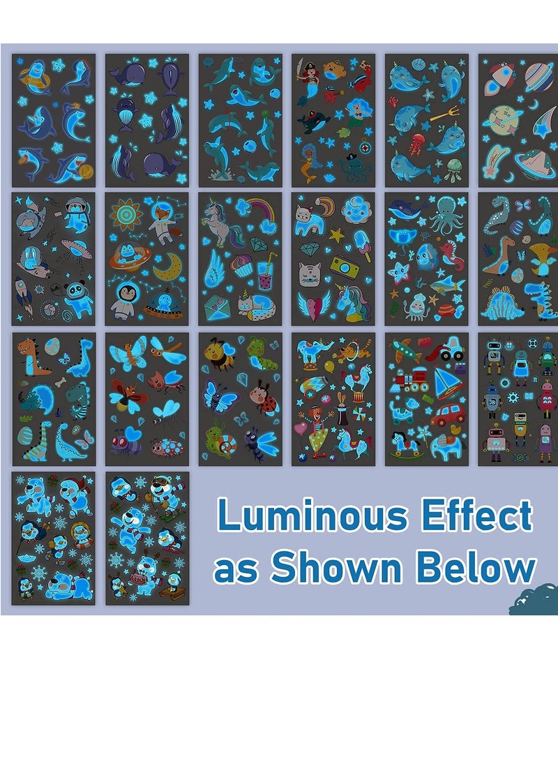 SYOSI Fluorescence Temporary Tattoos for Kids Party Supplies, Luminous Blue Mixed Styles Tattoo Stickers Featuring Unicorn / Dinosaur / Mermaid / Space, Kids Birthday Party Decorations(20 Sheets) - Image 3