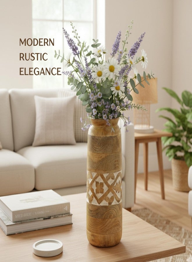 Mela Artisans 12” Mango Wood Vase | Wooden Decorative Flower Vase | Rustic Farmhouse | Medium Burnt | Centerpiece for Living Room | Dining Table | Home Decor - Image 4