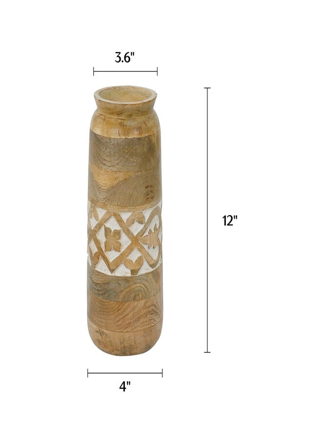 Mela Artisans 12” Mango Wood Vase | Wooden Decorative Flower Vase | Rustic Farmhouse | Medium Burnt | Centerpiece for Living Room | Dining Table | Home Decor - Image 2