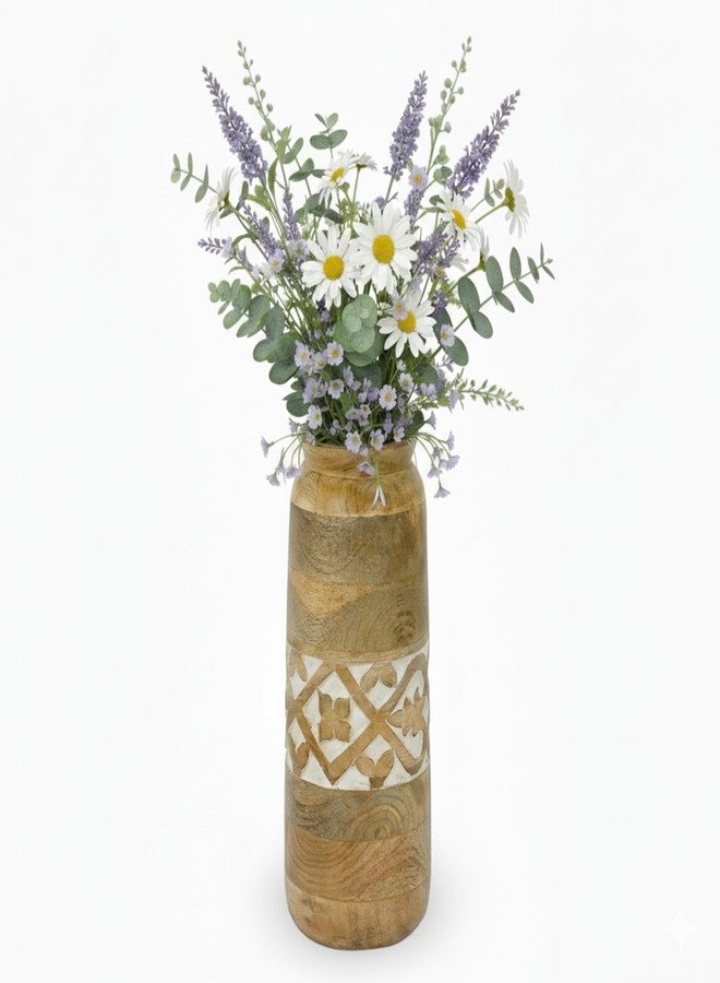 Mela Artisans 12” Mango Wood Vase | Wooden Decorative Flower Vase | Rustic Farmhouse | Medium Burnt | Centerpiece for Living Room | Dining Table | Home Decor - Image 1
