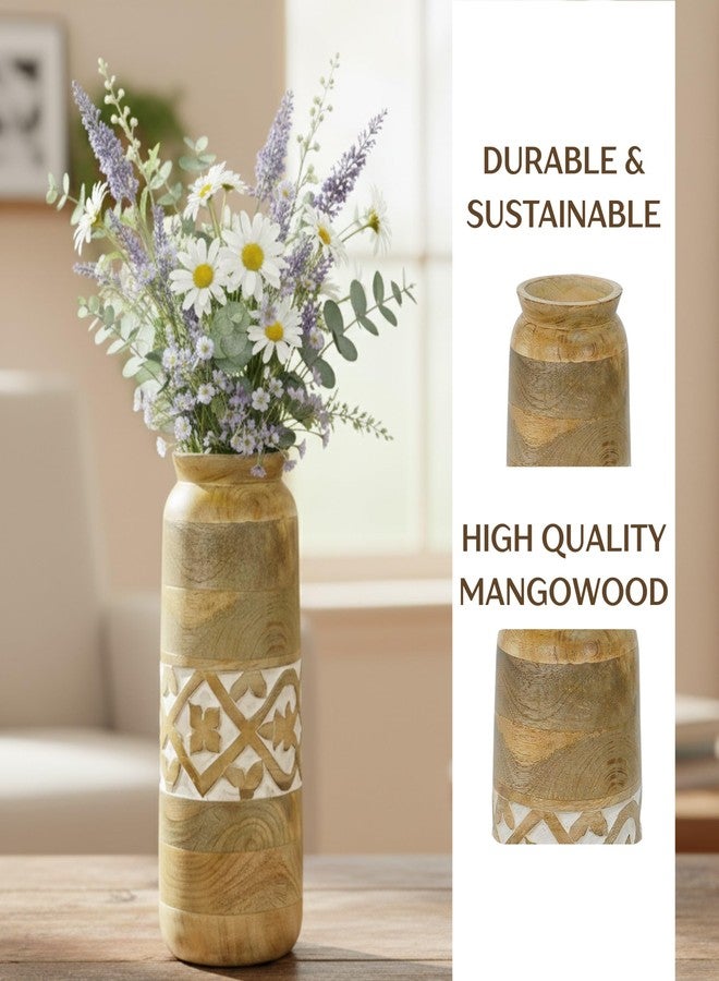 Mela Artisans 12” Mango Wood Vase | Wooden Decorative Flower Vase | Rustic Farmhouse | Medium Burnt | Centerpiece for Living Room | Dining Table | Home Decor - Image 3
