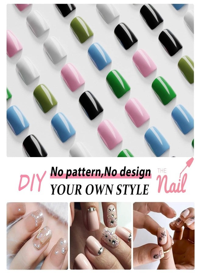 XCREANDO Sky Blue Press on Nails Medium Square Glue on, Short Acrylic Glue on Medium Coffin False Nails for Women, Thick Solid Color Gel 24Pcs - Image 4