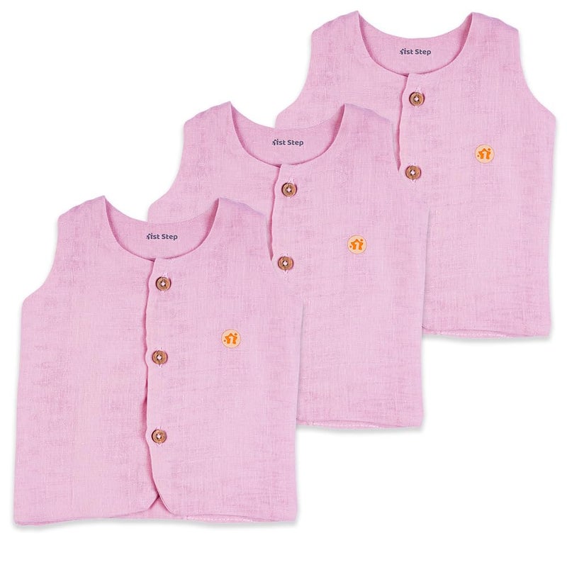 1ST STEP Button Type 100% Muslin Colored Jhablas (3-6 Months, Pink)