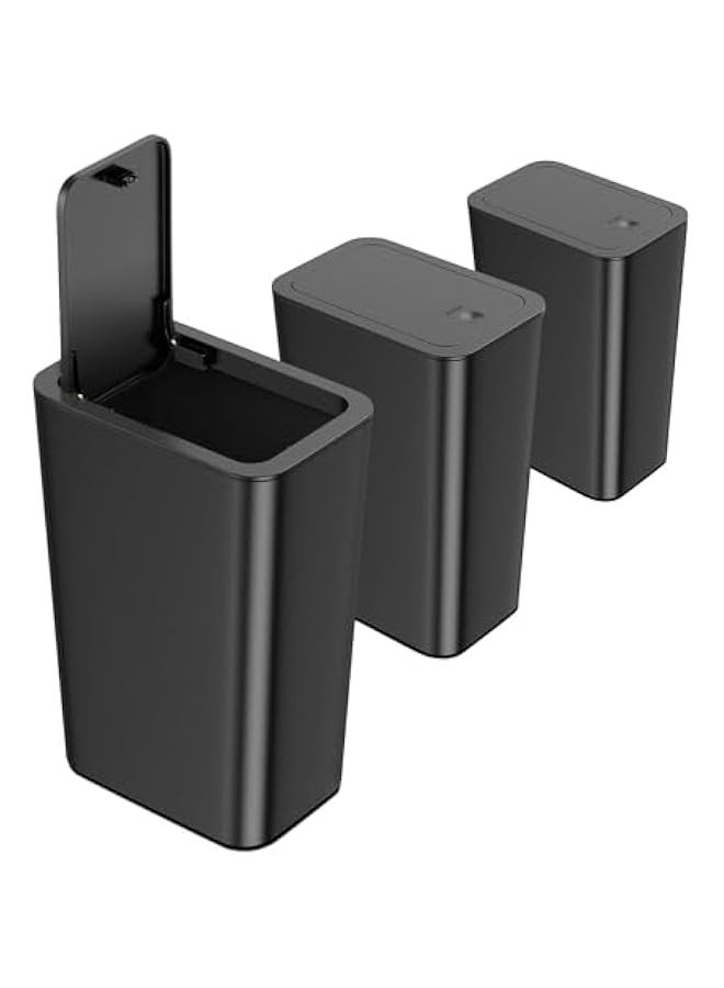 Beauenty 3 Pack 2.6 Gallon / 10L Bathroom Trash Can with Lid,Kitchen Garbage Can Small Trash Bin Waste Basket for Bathroom,Kitchen,Bedroom,Living Room,Office (Black) - Image 1