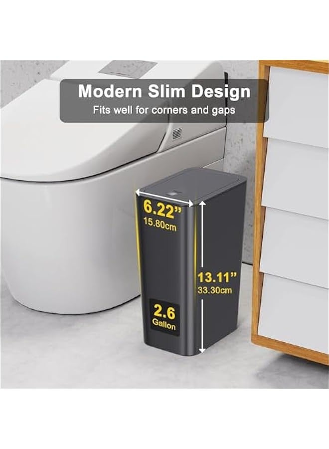 Beauenty 3 Pack 2.6 Gallon / 10L Bathroom Trash Can with Lid,Kitchen Garbage Can Small Trash Bin Waste Basket for Bathroom,Kitchen,Bedroom,Living Room,Office (Black) - Image 3