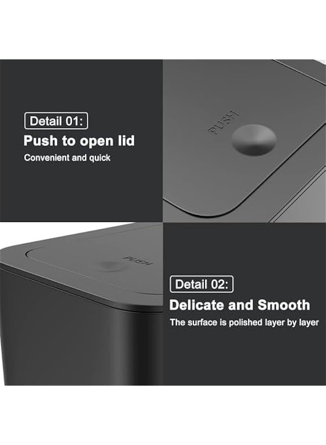 Beauenty 3 Pack 2.6 Gallon / 10L Bathroom Trash Can with Lid,Kitchen Garbage Can Small Trash Bin Waste Basket for Bathroom,Kitchen,Bedroom,Living Room,Office (Black) - Image 2