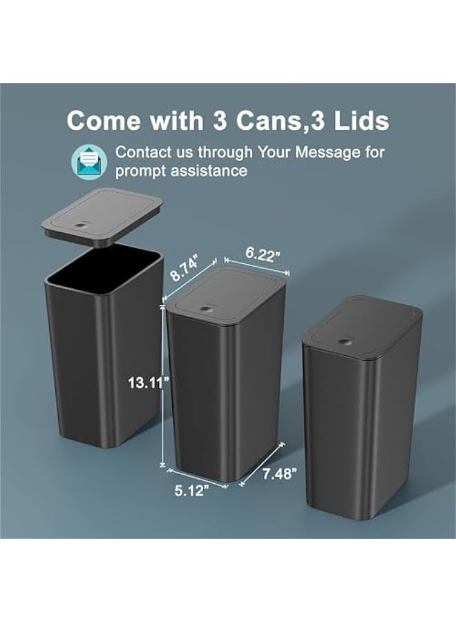 Beauenty 3 Pack 2.6 Gallon / 10L Bathroom Trash Can with Lid,Kitchen Garbage Can Small Trash Bin Waste Basket for Bathroom,Kitchen,Bedroom,Living Room,Office (Black) - Image 4