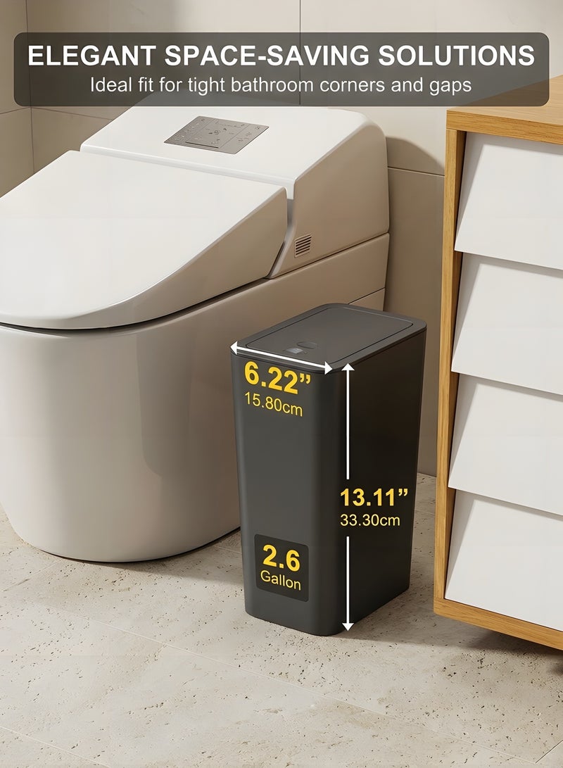 Beauenty 3 Pack 2.6 Gallon / 10L Bathroom Trash Can with Lid,Kitchen Garbage Can Small Trash Bin Waste Basket for Bathroom,Kitchen,Bedroom,Living Room,Office (Black) - Image 3