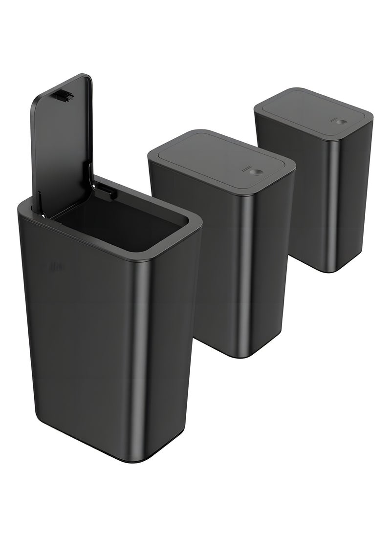 Beauenty 3 Pack 2.6 Gallon / 10L Bathroom Trash Can with Lid,Kitchen Garbage Can Small Trash Bin Waste Basket for Bathroom,Kitchen,Bedroom,Living Room,Office (Black) - Image 1