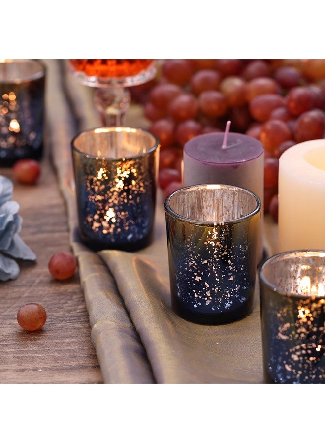 Volens Volens Navy Votive Candle Holders Set of 12, Speckles Mercury Glass Tealight Candle Holder Bulk for Table Wedding Centerpiece, Navy Blue and Gold Themed Party Decorative & Home Decor  - Image 3