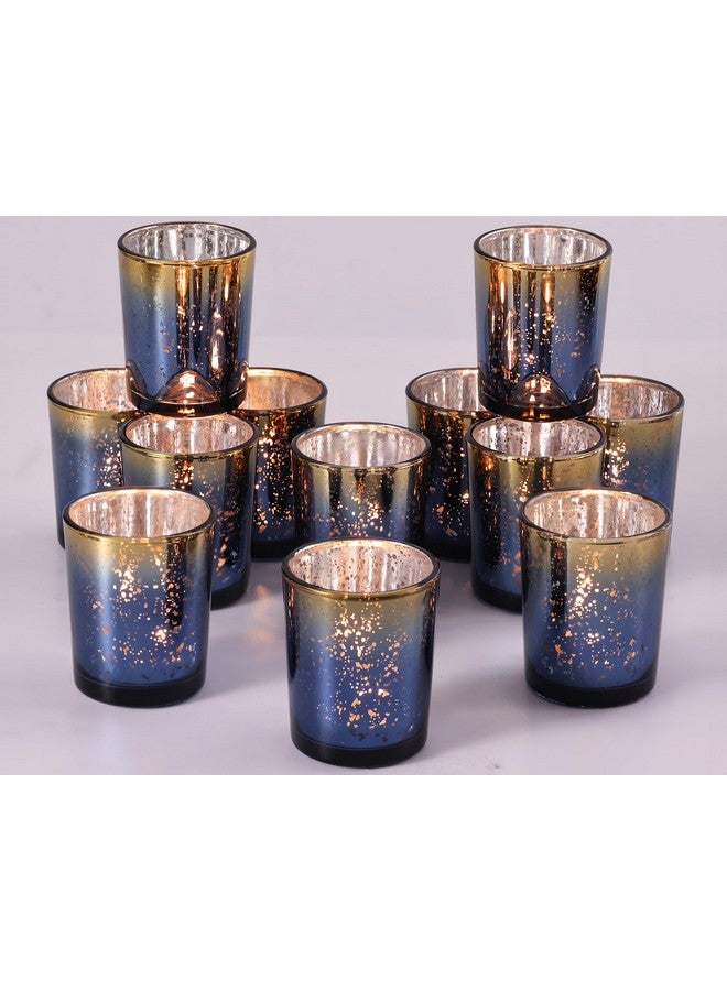 Volens Volens Navy Votive Candle Holders Set of 12, Speckles Mercury Glass Tealight Candle Holder Bulk for Table Wedding Centerpiece, Navy Blue and Gold Themed Party Decorative & Home Decor  - Image 1