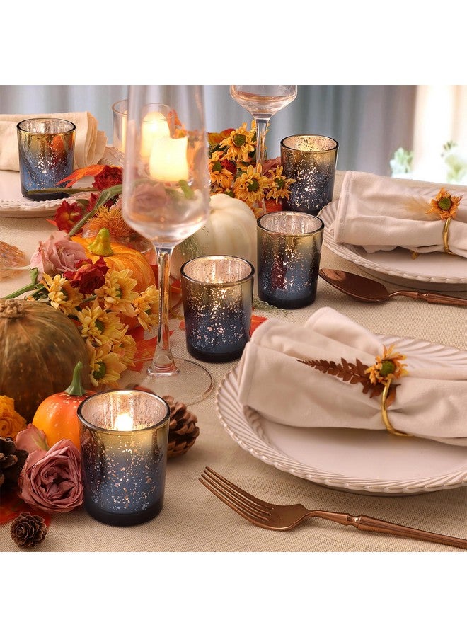 Volens Volens Navy Votive Candle Holders Set of 12, Speckles Mercury Glass Tealight Candle Holder Bulk for Table Wedding Centerpiece, Navy Blue and Gold Themed Party Decorative & Home Decor  - Image 2