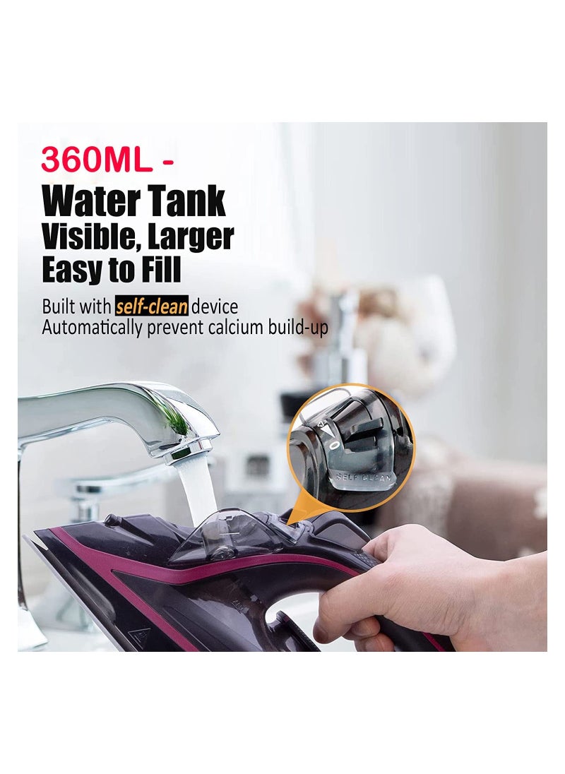 GGEROU Portable Anti Drip Clothes Iron Steam with Non Stick Ceramic Soleplate 2400W Green  - Image 5