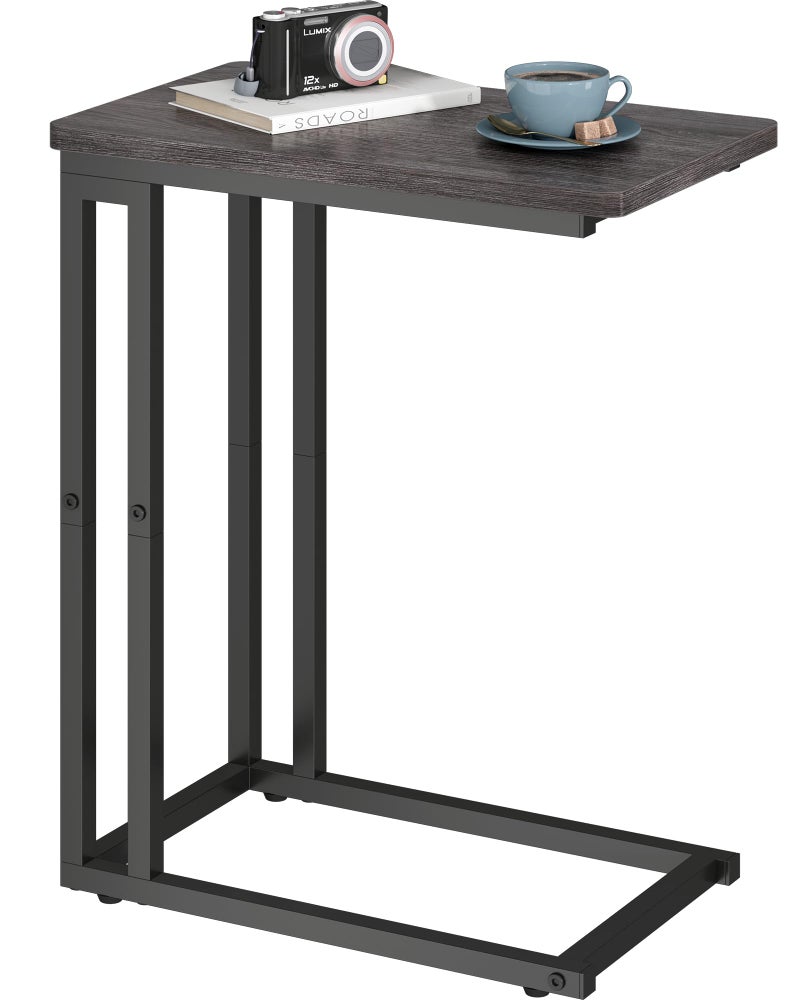 Yusong C Shaped End Table - Slide Under Sofa Couch Bed, Small Table for Small Spaces, Skinny Overbed, Coffee Drink Snack Table for Living Room, Grey Oak - Image 1