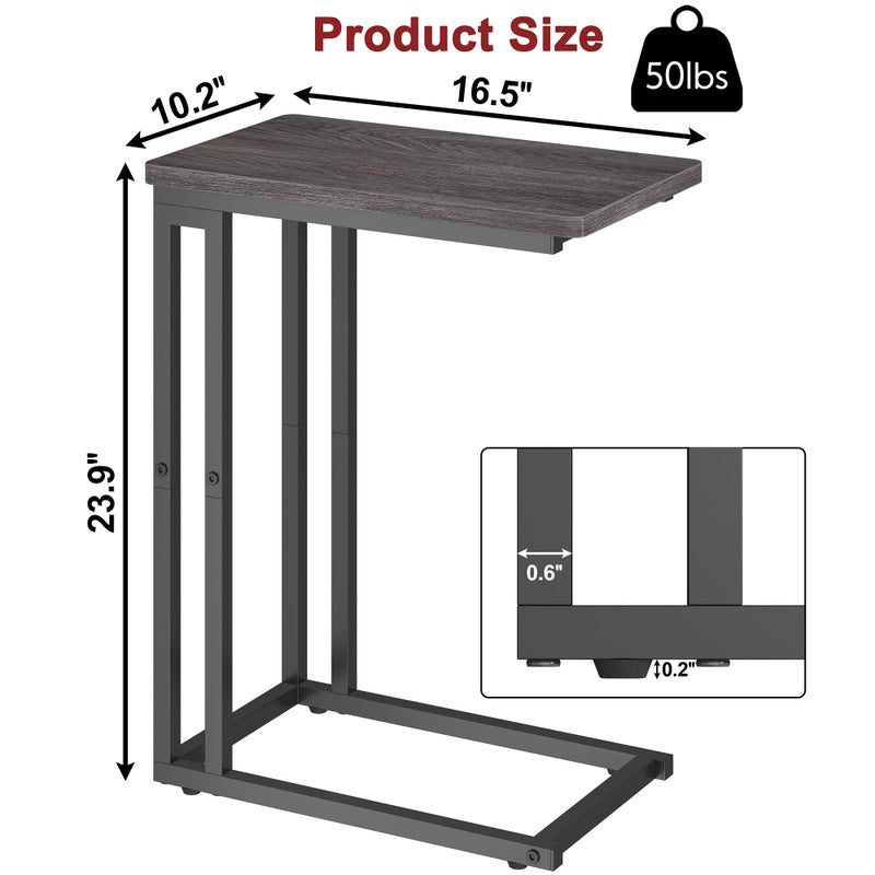 Yusong C Shaped End Table - Slide Under Sofa Couch Bed, Small Table for Small Spaces, Skinny Overbed, Coffee Drink Snack Table for Living Room, Grey Oak - Image 3