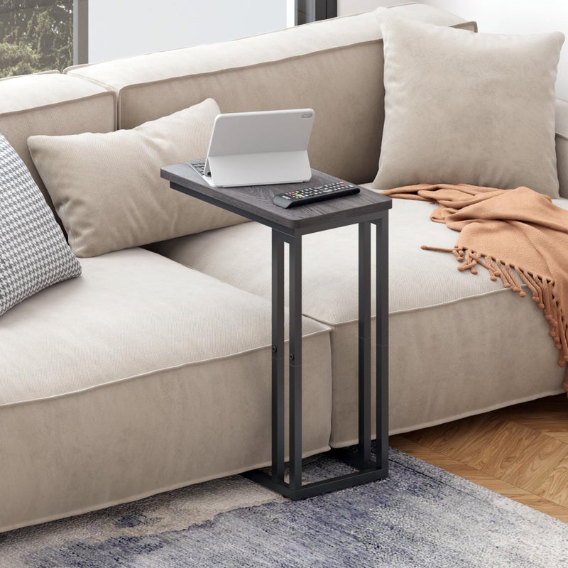 Yusong C Shaped End Table - Slide Under Sofa Couch Bed, Small Table for Small Spaces, Skinny Overbed, Coffee Drink Snack Table for Living Room, Grey Oak - Image 5